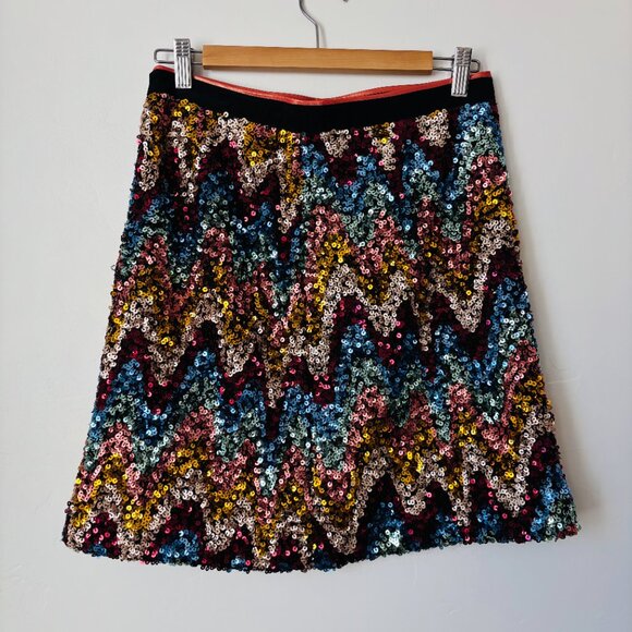 Anthropologie Zig-Zag Sequined Mini Skirt Sz 6 - Picture 4 of 8